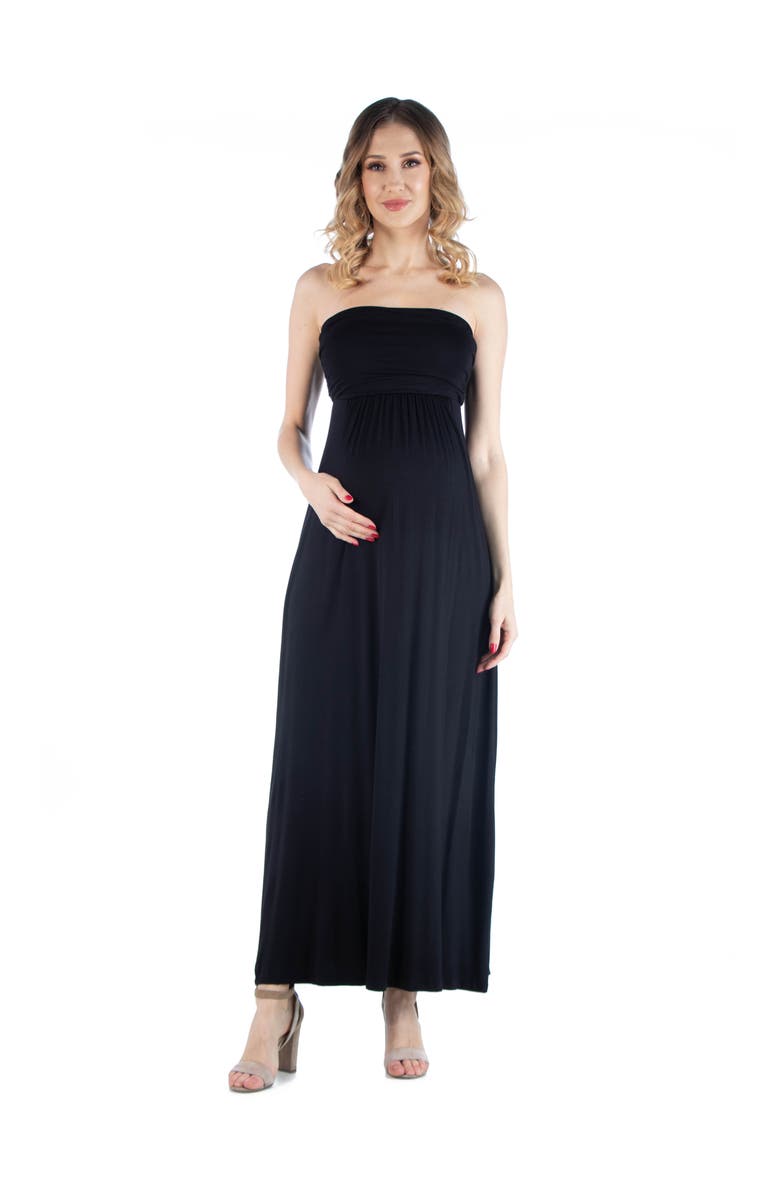 24seven Comfort Apparel Maternity Sleeveless Empire Waist Maxi Dress, Main, color, Black
