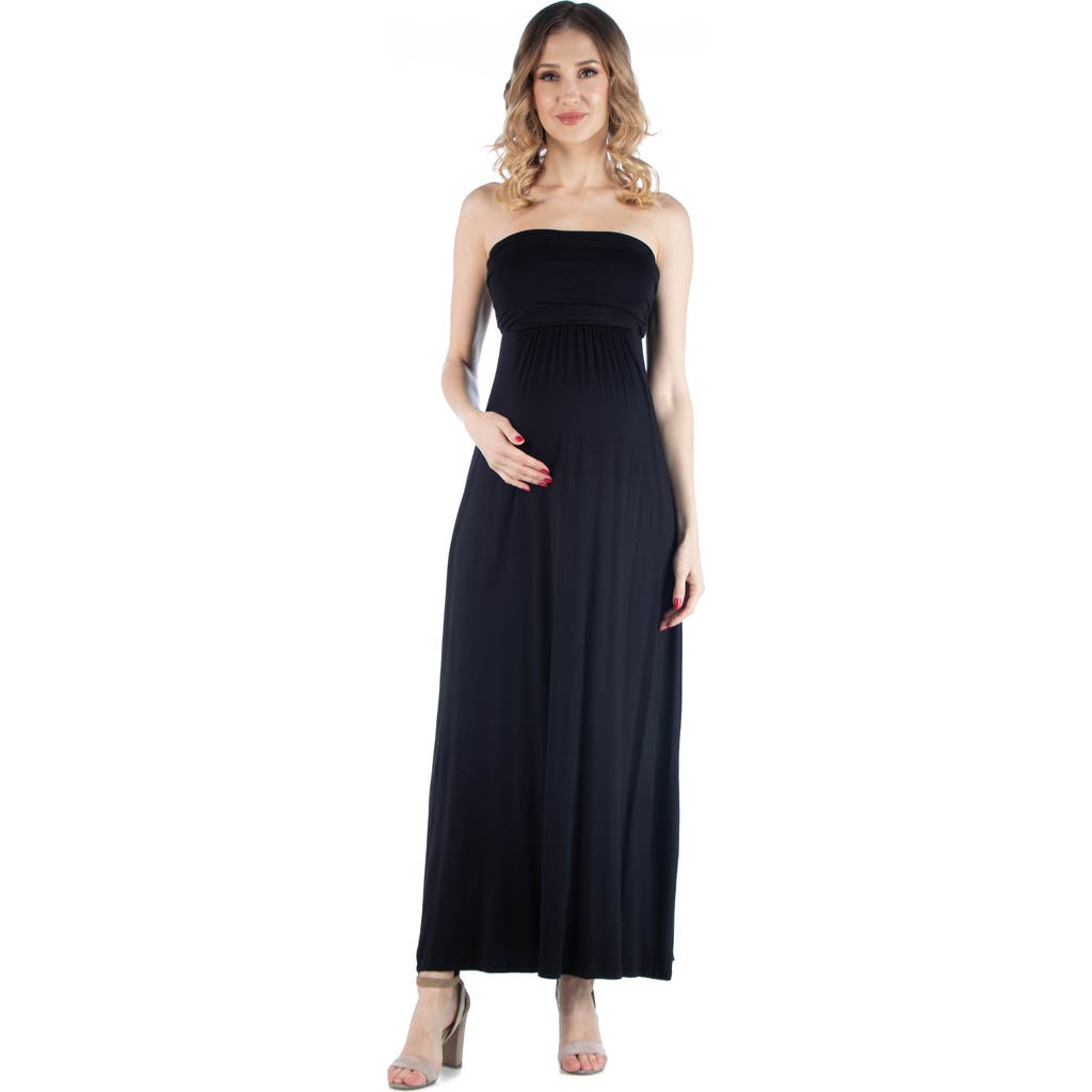 24seven Comfort Apparel Maternity Sleeveless Empire Waist Maxi Dress In Black