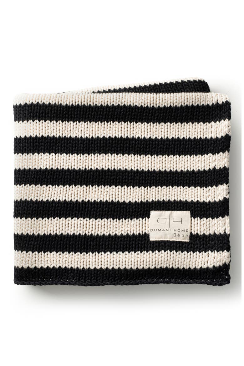 Iconic Stripe Cotton Baby Blanket, Main, color, BLACK