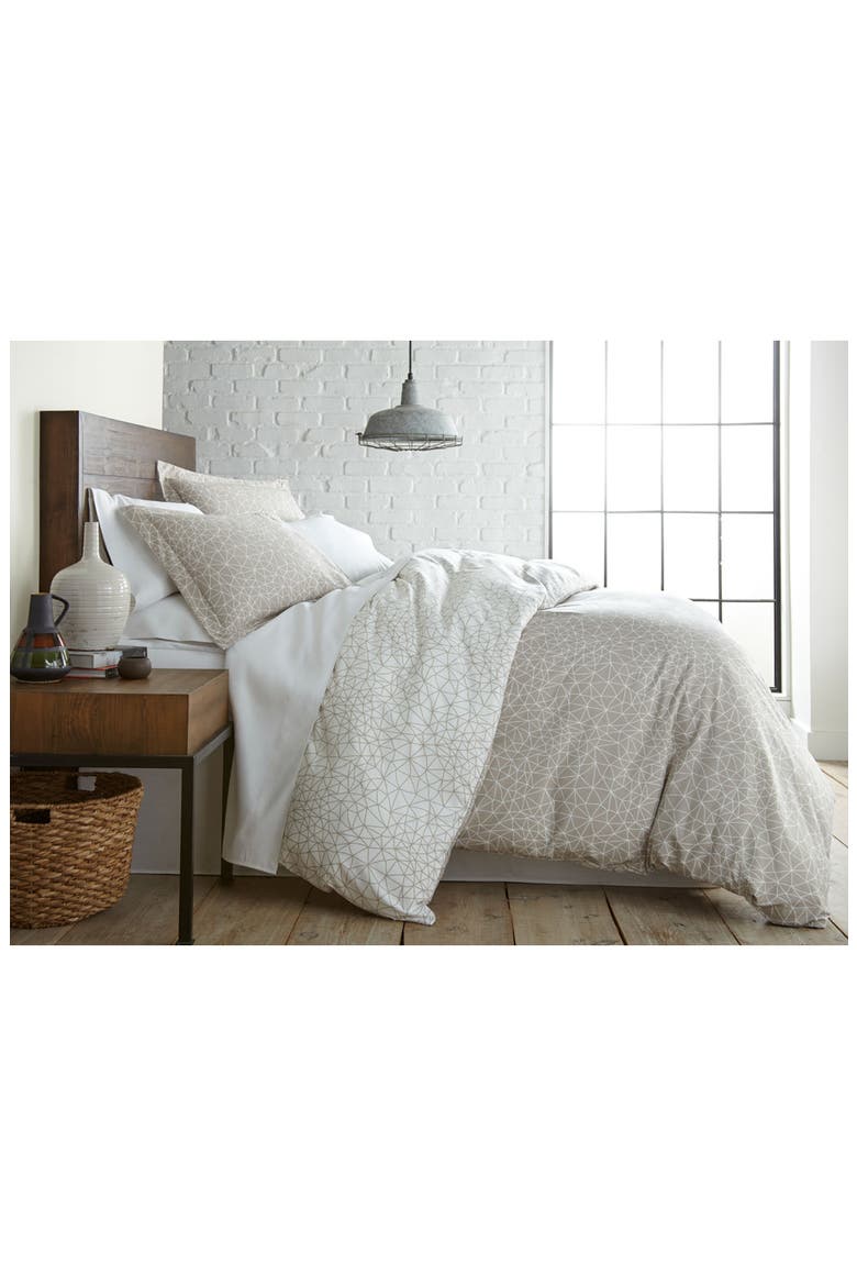 Modern Geometric Maze - Luxury Premium Oversized Duvet Cover Set, Alternate, color, GEOMETRIC MAZE TAUPE
