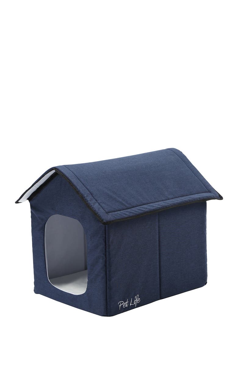 PET LIFE "Hush Puppy" Electronic Heating and Cooling Smart Collapsible Pet House - Small, Main, color, Navy