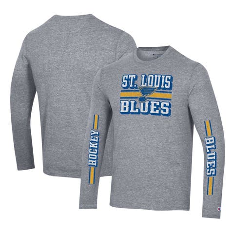 Men's Champion Heather Gray St. Louis Blues Tri-Blend Dual-Stripe Long Sleeve T-Shirt