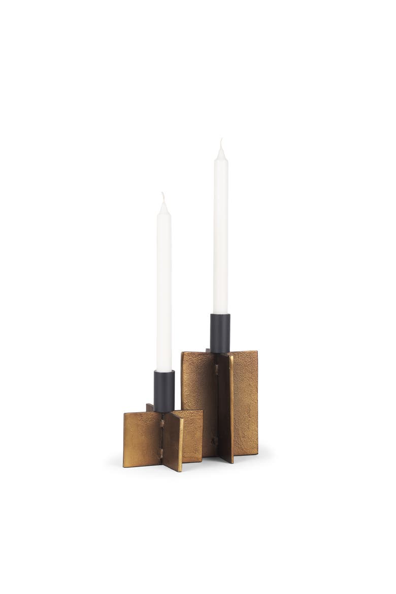 Pia Set of 2 Antiqued Metal Taper Candleholder, Main, color, Black