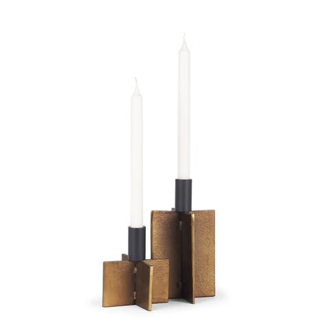 Pia Set of 2 Antiqued Metal Taper Candleholder