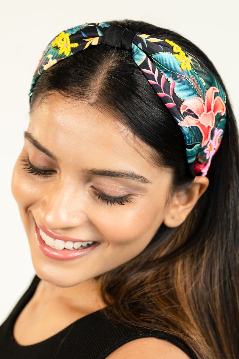 Tropical Knotted Headband - Black, Alternate, color, Black