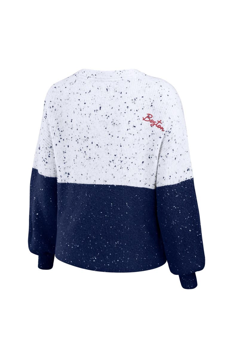 WEAR by Erin Andrews Women's WEAR by Erin Andrews White/Navy Boston Red Sox Color Block Script Pullover Sweater, Alternate, color, 