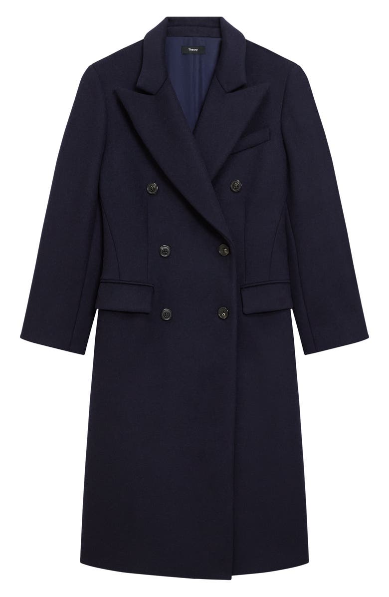 Theory Peak Lapel Double Breasted Wool Blend Coat, Alternate, color, Baltic