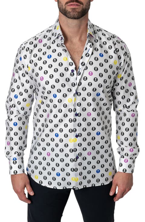 Fibonacci Regular Fit Skullcircle White Button-Up Shirt