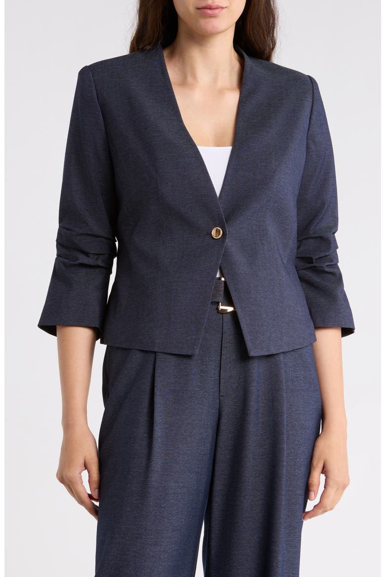 Ruched Sleeve One-Button Blazer, Main, color, INDIGO BLUE