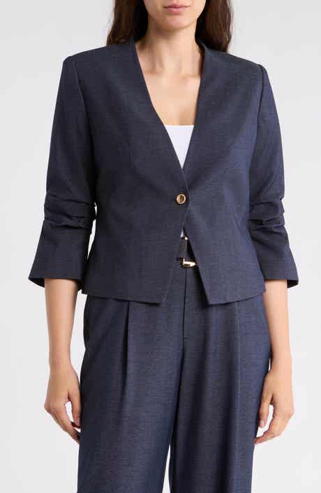 Gemma + Jane Ruched Sleeve One-Button Blazer