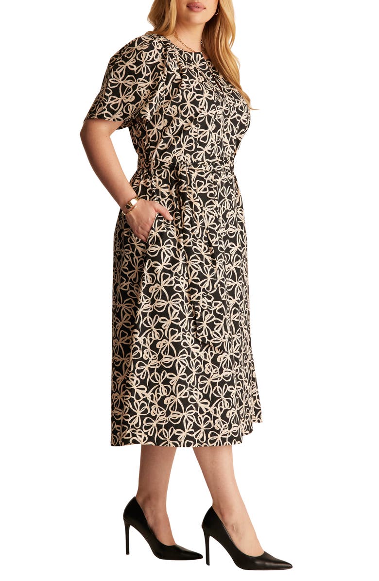 Estelle Noirette Bow Print Midi Dress, Alternate, color, Black/ Cream