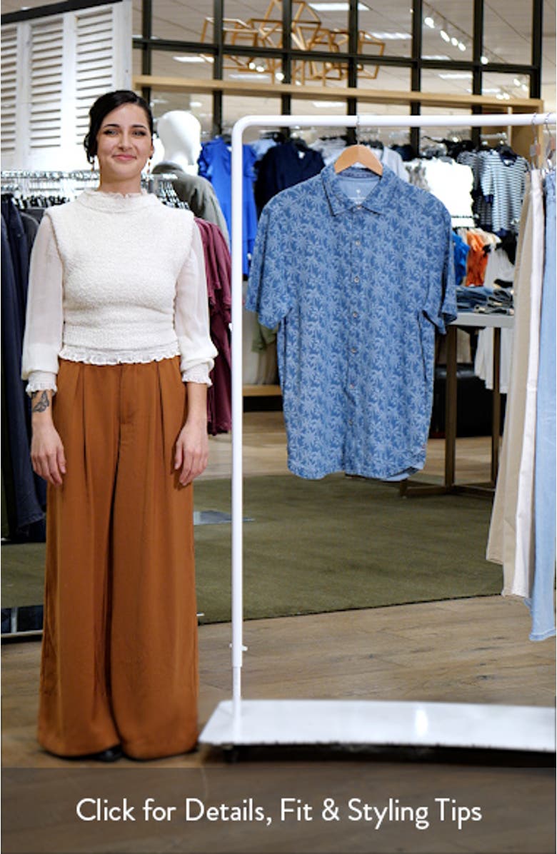 Palm Grotto Print Cotton Camp Shirt, sales video thumbnail