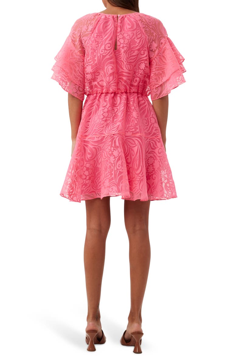 Trina Turk Ferry Flutter Sleeve Burnout Dress, Alternate, color, Papillon Pink