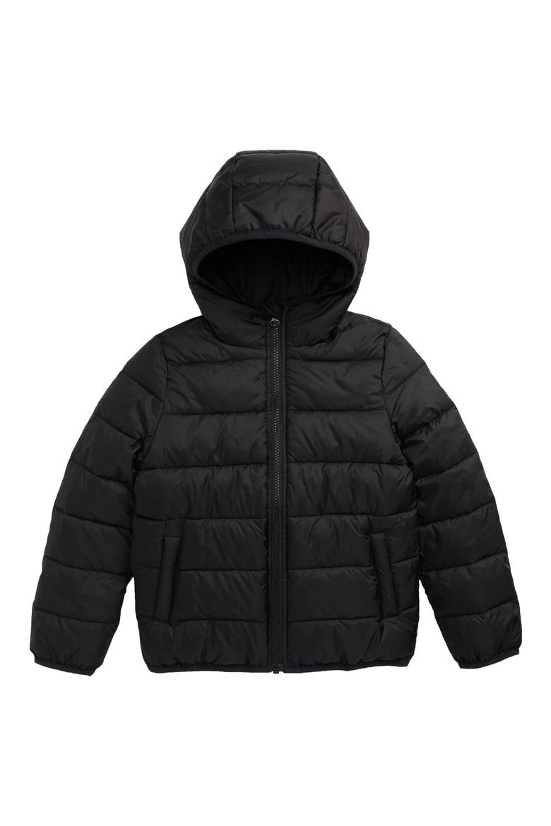 Kids' Hooded Puffer Jacket, Main, color, BLACK