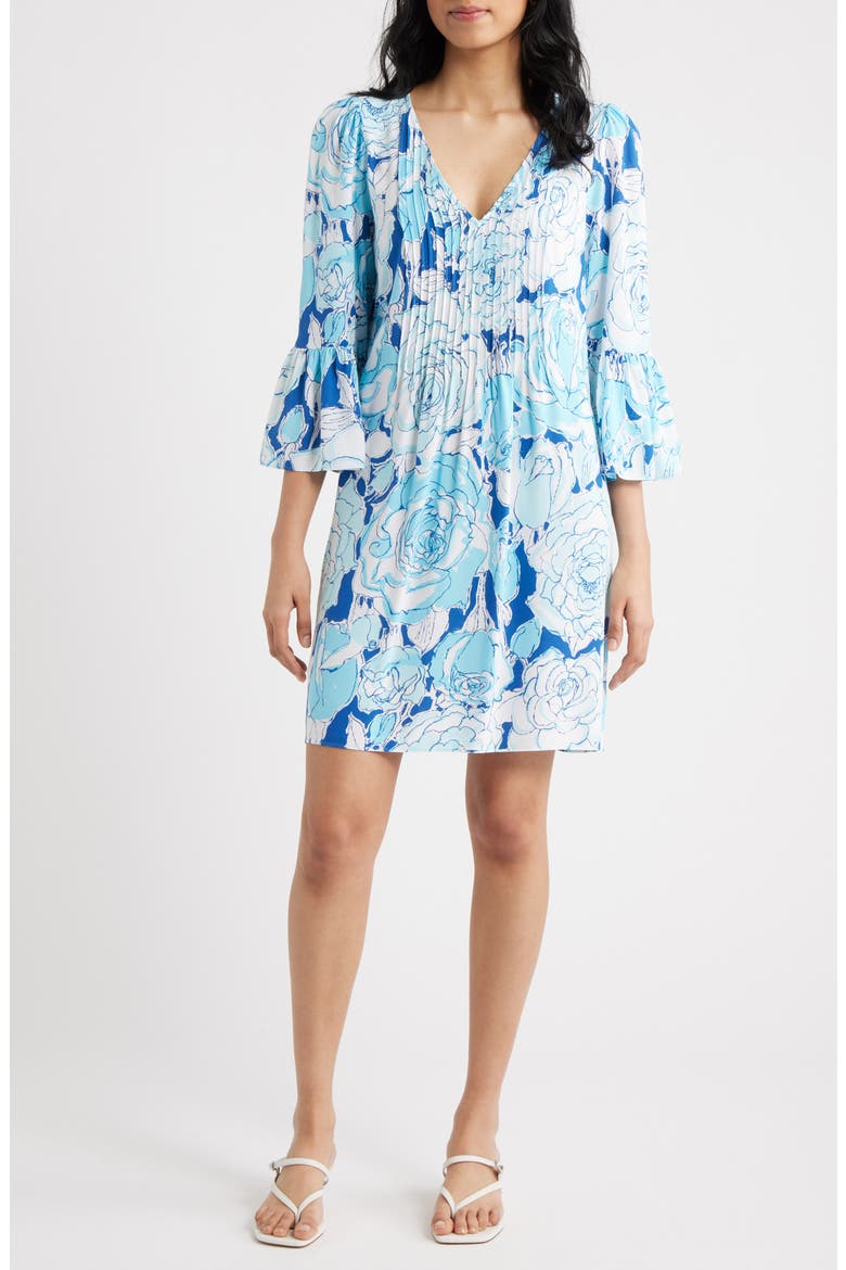 Danika Pleated Bodice Floral Tunic Minidress, Main, color, CAPRI BLUE ROSANNA