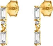 Outofoffice Pave Double Baguette Gold Drop Earrings