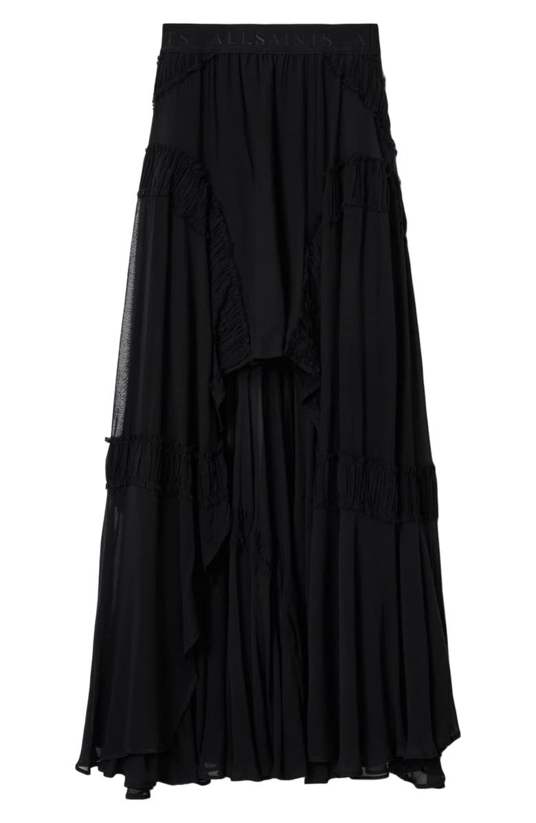 AllSaints Dorina Ruffle High-Low Skirt, Alternate, color, Black