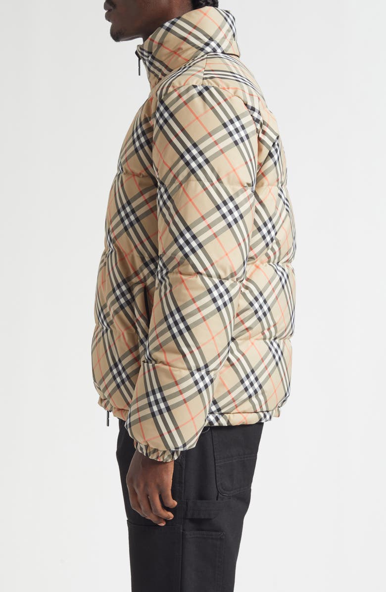 Burberry Snowdon Check Down Puffer Jacket with Stowaway Hood, Alternate, color, Sand Ip Check