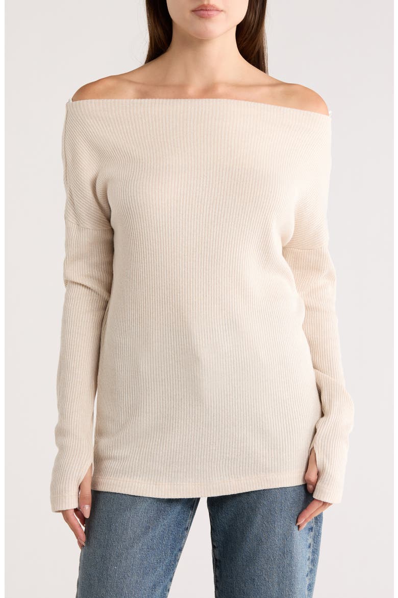 Off the Shoulder Long Sleeve Rib Knit Top, Main, color, SEASHELL