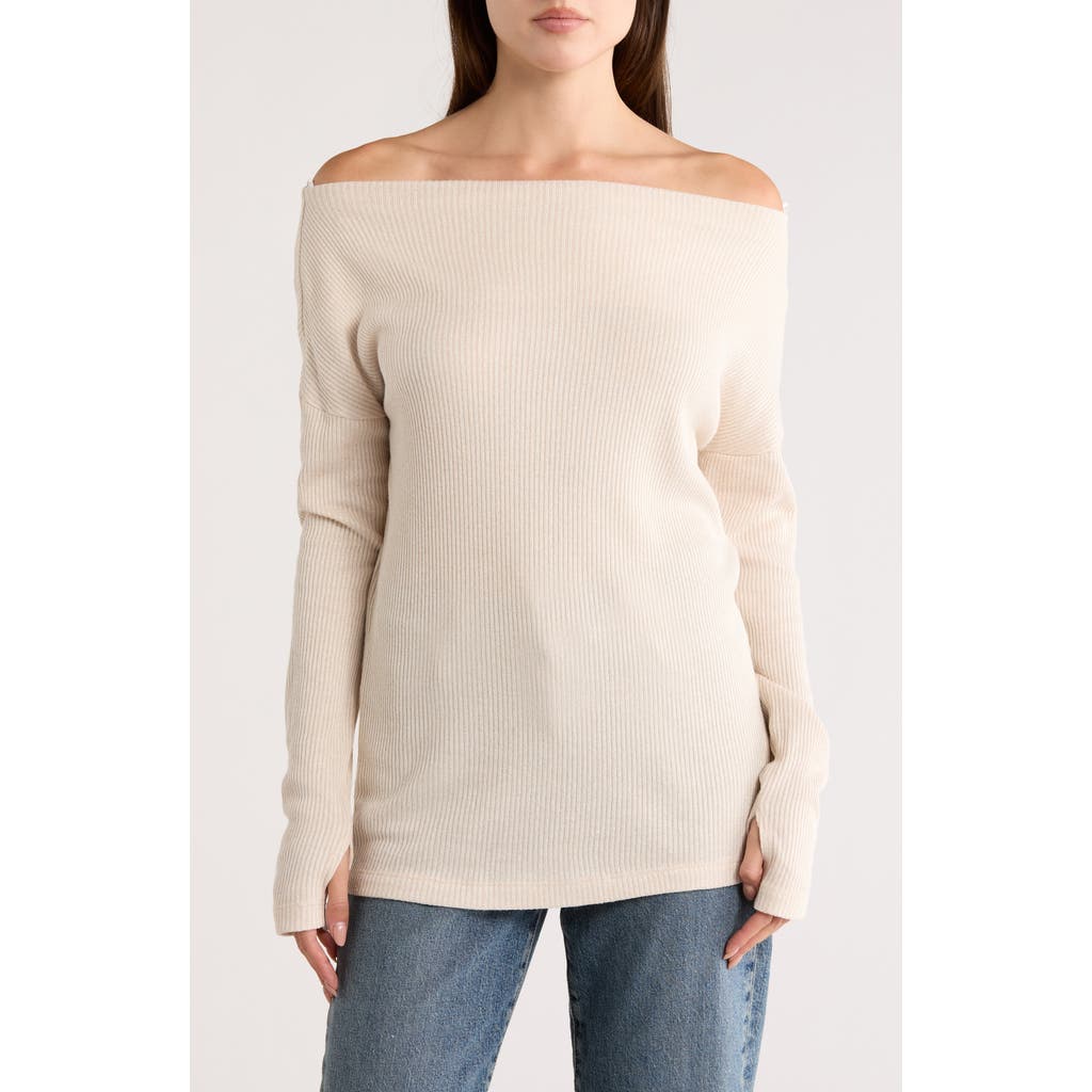 Renee C Off The Shoulder Long Sleeve Rib Knit Top In Neutral