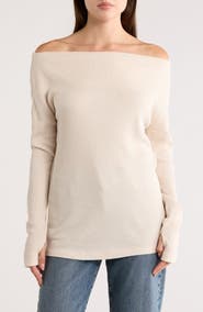 Renee C Off the Shoulder Long Sleeve Rib Knit Top