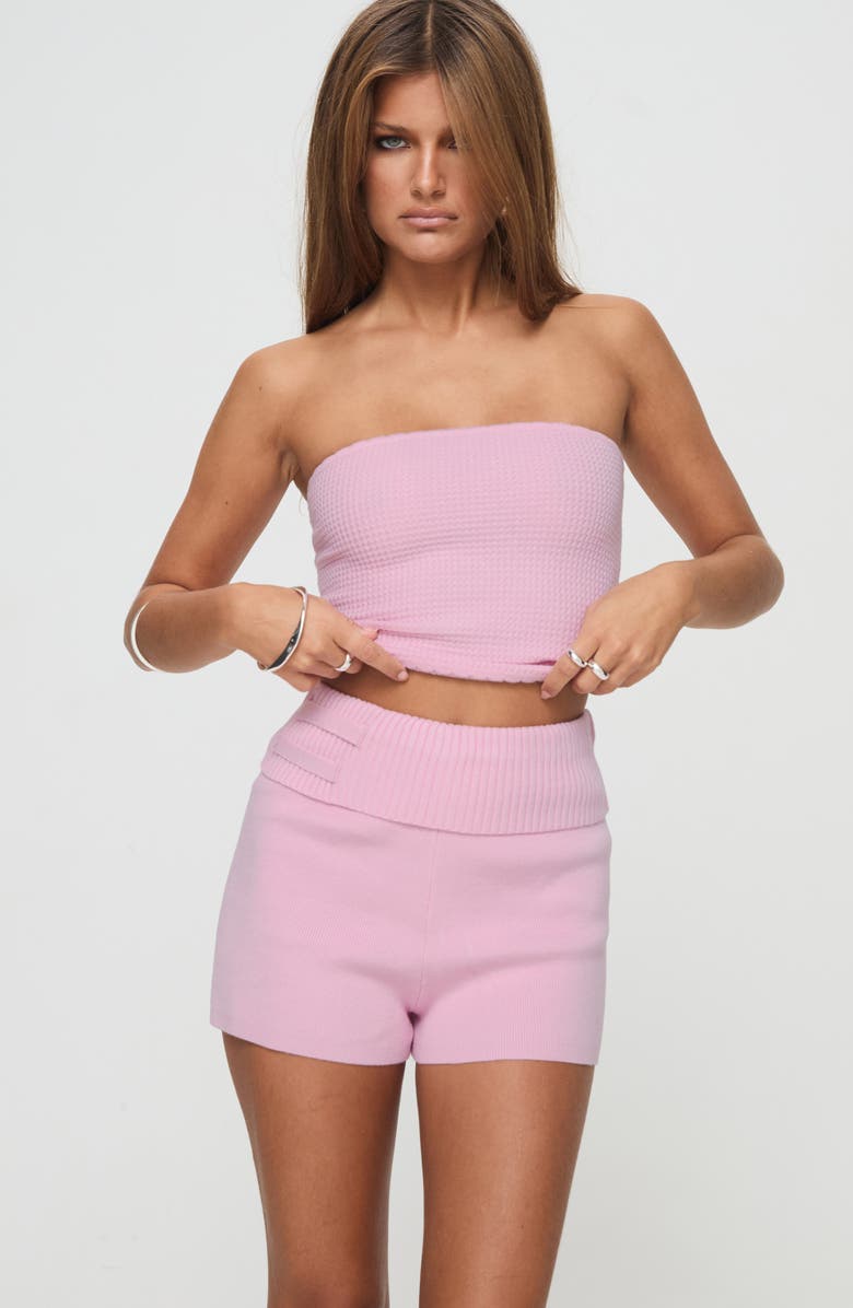 Princess Polly Jhett Foldover Waist Knit Shorts, Alternate, color, Pink