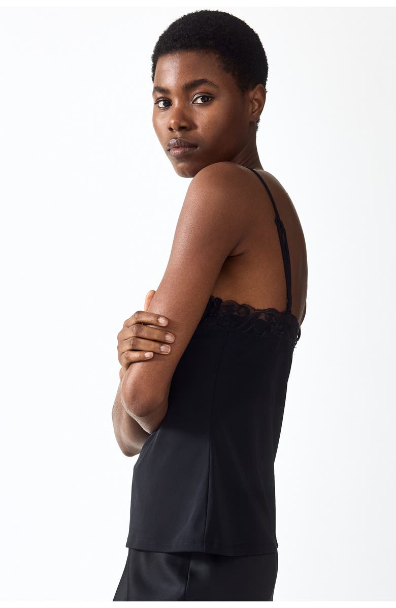 H&M Lace-trimmed Strappy Top, Alternate, color, Black