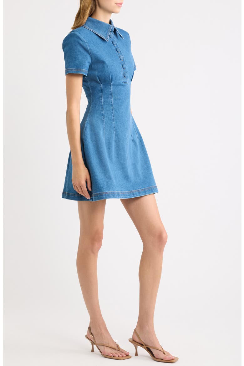 Pleated Seamed Cotton Blend Denim Fit & Flare Minidress, Alternate, color, LIGHT BLUE
