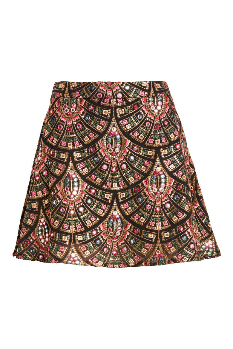 Riley Embroidered Foil Miniskirt, Alternate, color, BLACK