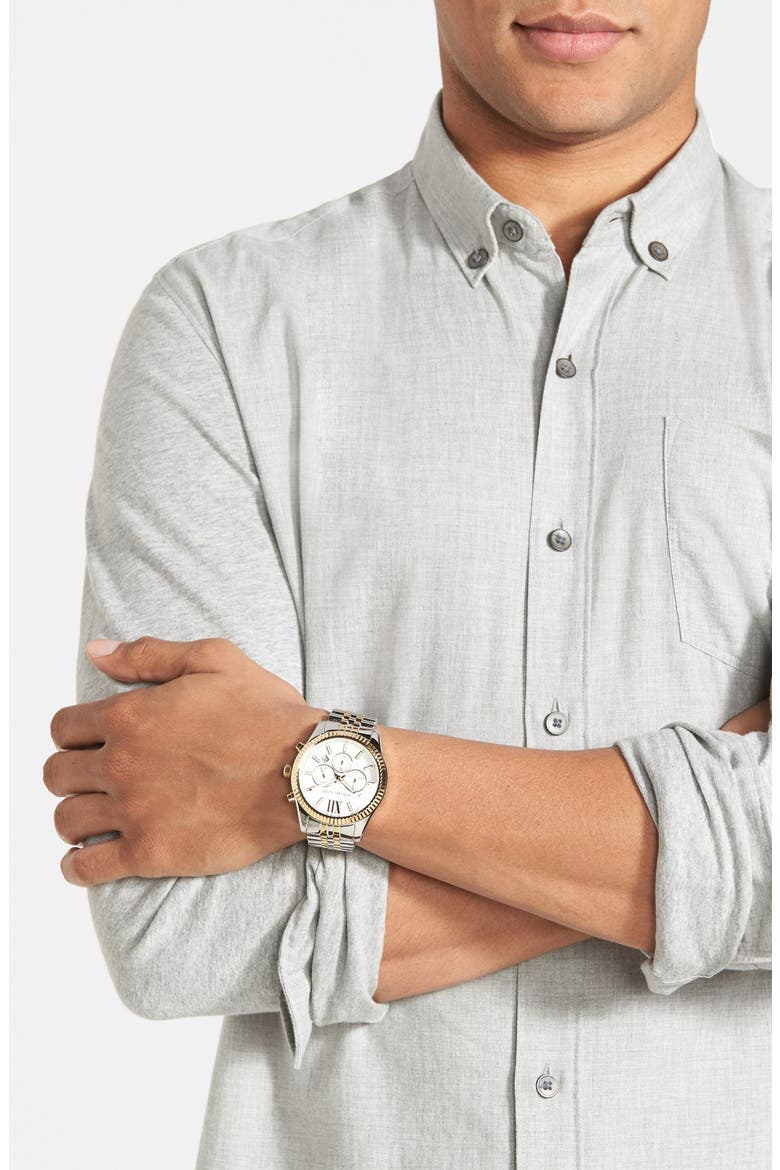 Large Lexington Chronograph Bracelet Watch, 45mm, Alternate, color, SILVER/ GOLD