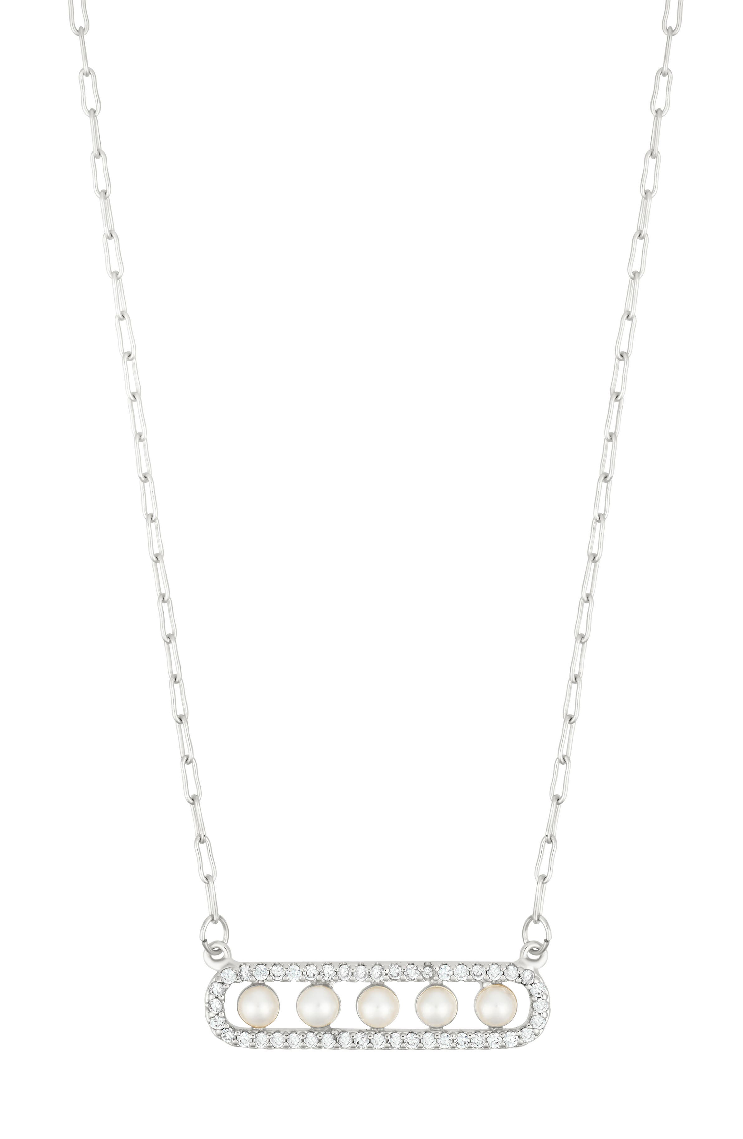 Adornia Pavé Faux Pearl Bar Pendant Necklace