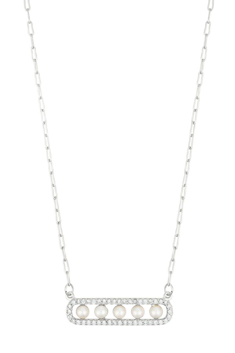 Pavé Faux Pearl Bar Pendant Necklace, Main, color, WHITE/ SILVER