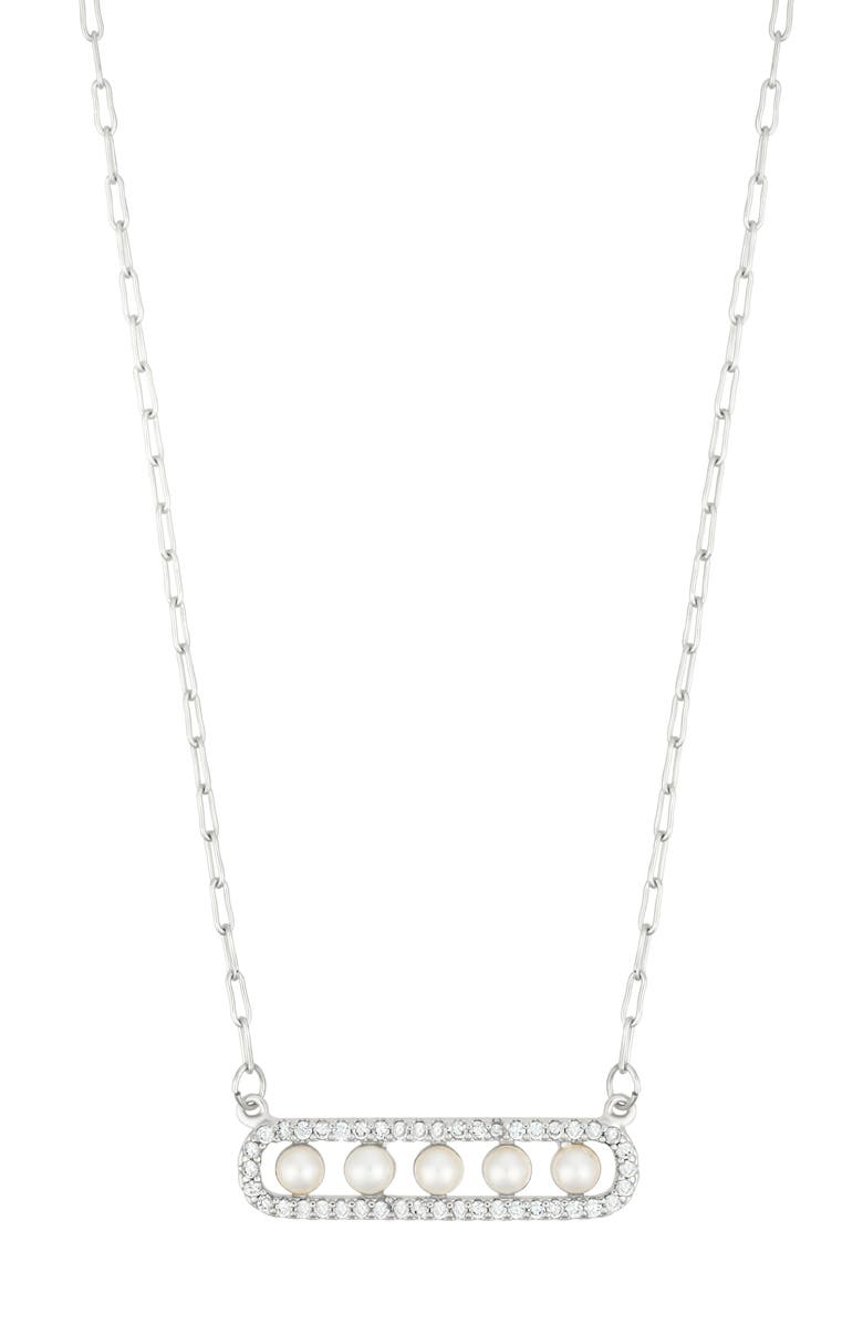 Adornia Pavé Faux Pearl Bar Pendant Necklace, Main, color, White/ Silver