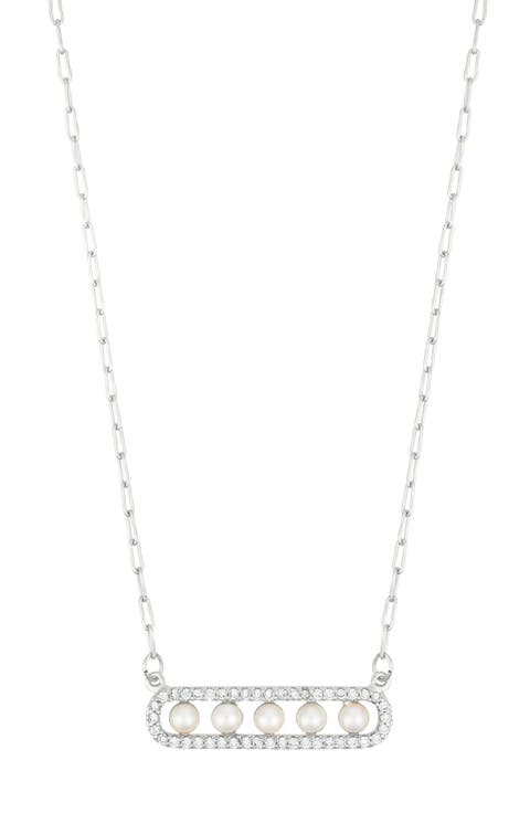 Pavé Faux Pearl Bar Pendant Necklace
