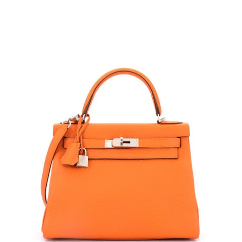 Kelly Handbag Orange Clemence with Palladium Hardware 28