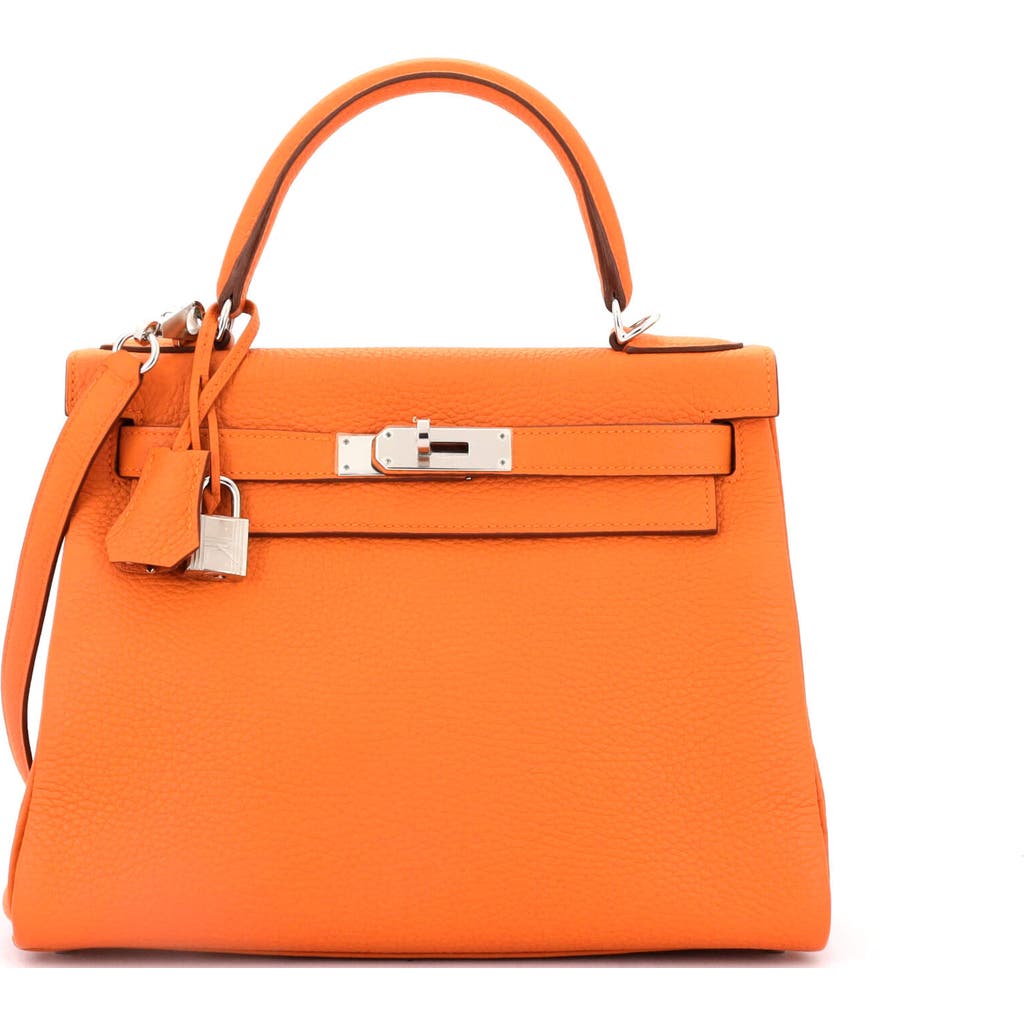 Pre-owned Hermes Hermes Kelly Handbag Orange Clemence With Palladium Hardware 28 In Orange