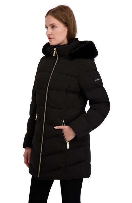 Laundry By Shelli Segal Soft Tech Puffer Jacket With Removable Faux Fur Trim Hood In Black