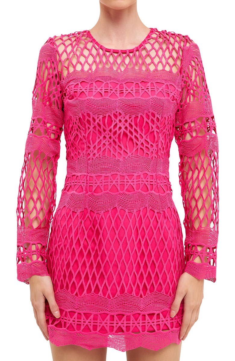 Endless Rose Long Sleeve Body-Con Minidress, Alternate, color, Fuchsia