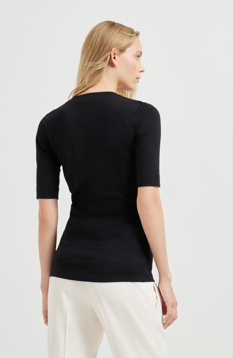 Brunello Cucinelli Ribbed jersey T-shirt, Alternate, color, Black