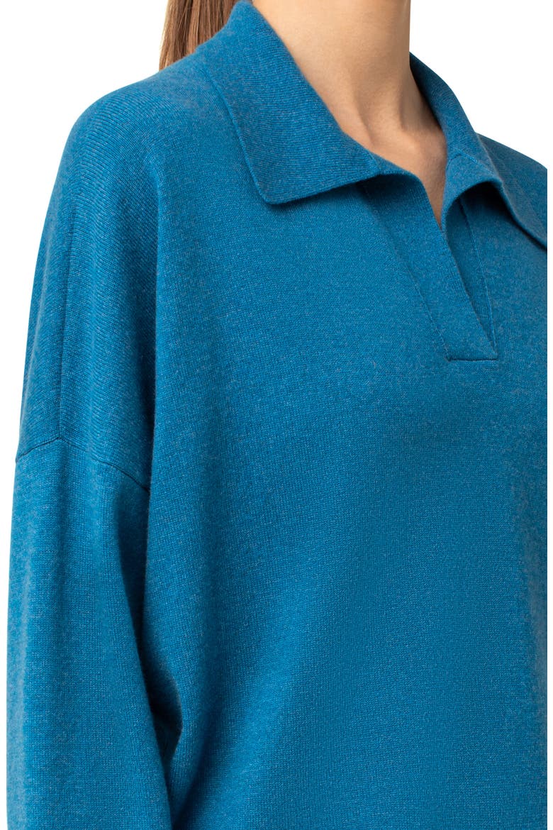 Polo Collar Cashmere Sweater, Alternate, color, BLUE DENIM