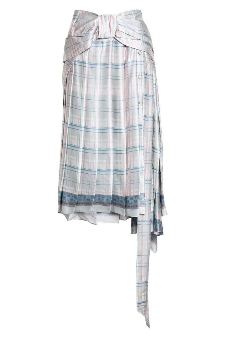 Icony Plaid Bow Pleated Silk Skirt, Alternate, color, AQUA BLUE