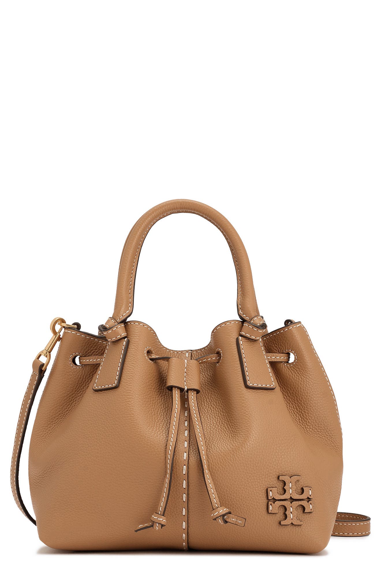 McGraw Small Drawstring Leather Satchel, Main, color, TIRAMISU