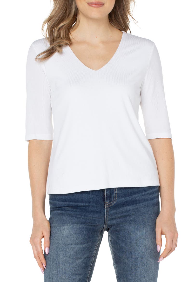 Double Layer V-Neck Rib Top, Main, color, CREAM