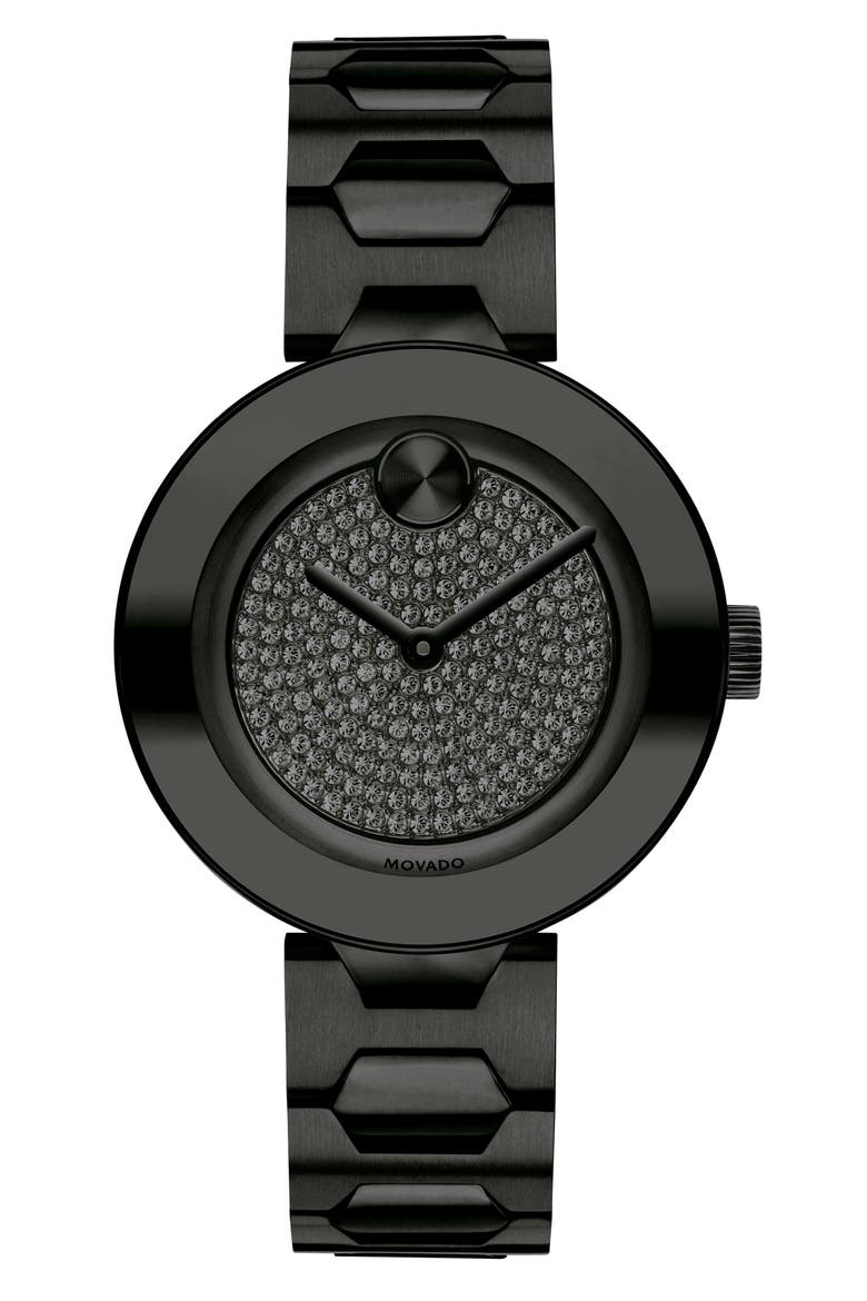 Bold Pavé T-Bar Bracelet Watch, 32mm, Main, color, BLACK