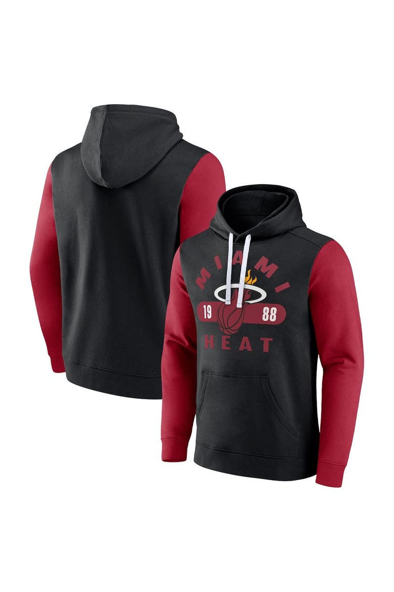 Men's Fanatics Branded Black/Red Miami Heat Attack Colorblock Pullover Hoodie, Main, color, Black