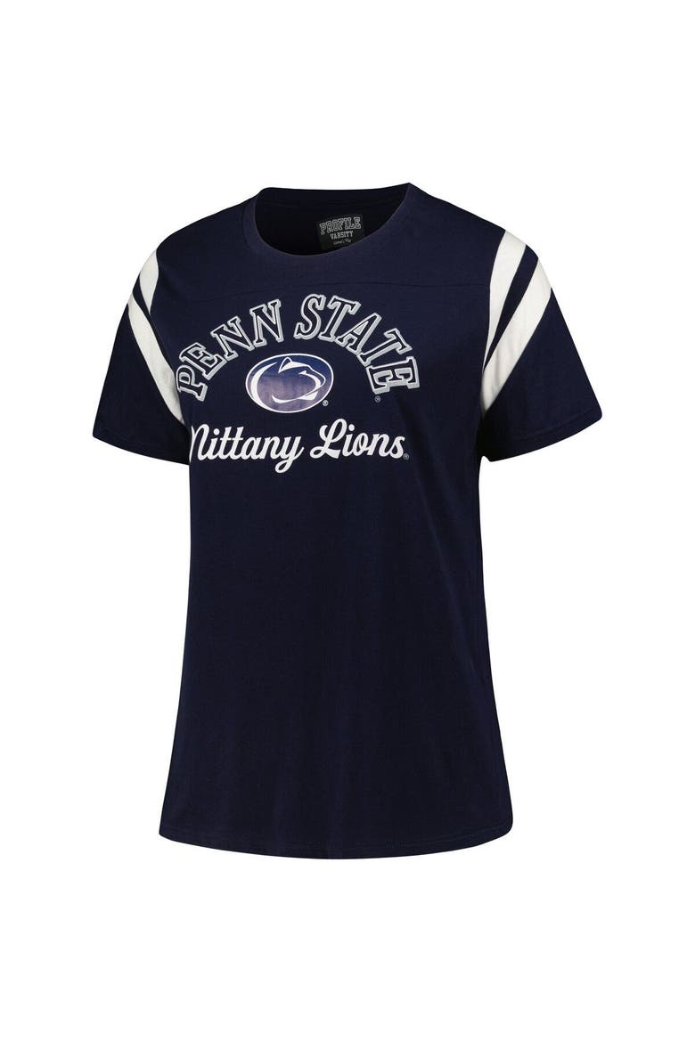 Women's Profile Navy Penn State Nittany Lions Plus Size Striped Tailgate Scoop Neck T-Shirt, Alternate, color, Navy