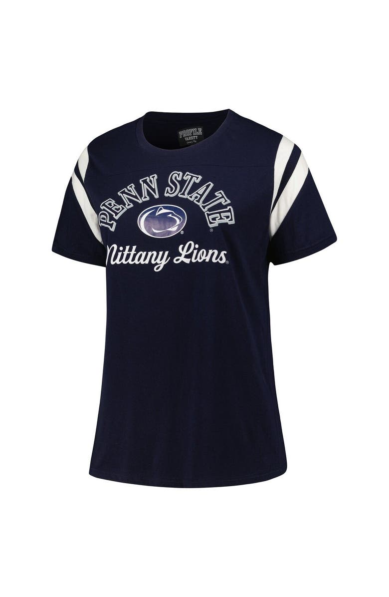 PROFILE Women's Profile Navy Penn State Nittany Lions Plus Size Striped Tailgate Scoop Neck T-Shirt, Alternate, color, 
