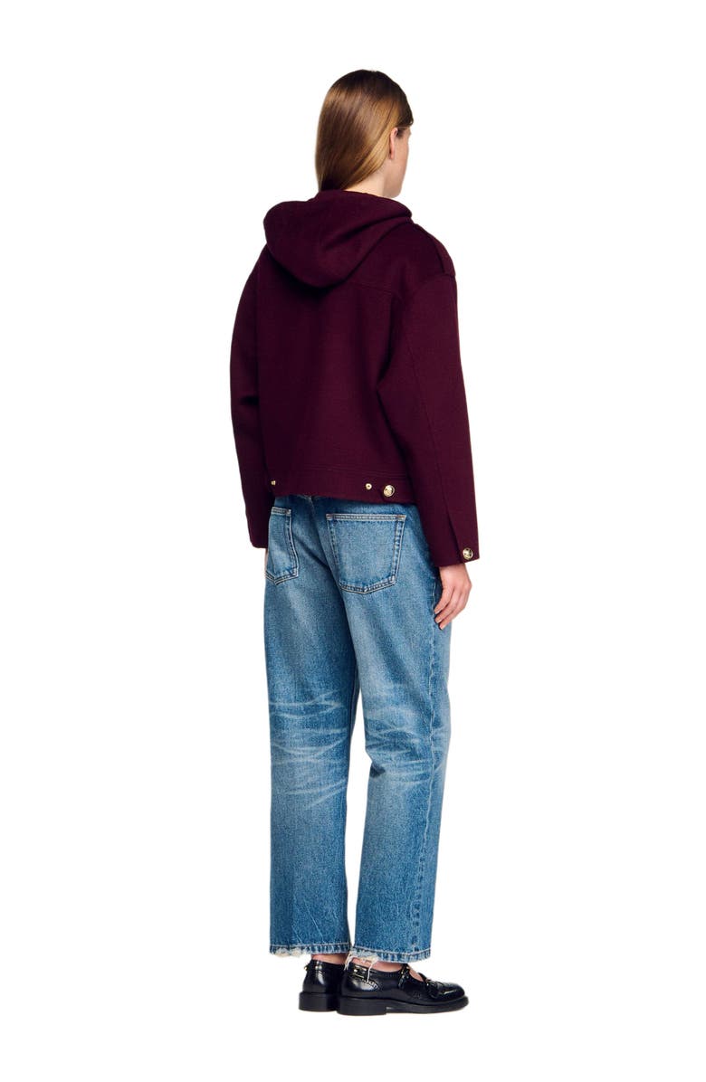 SANDRO Double-faced wool coat, Alternate, color, Bordeaux