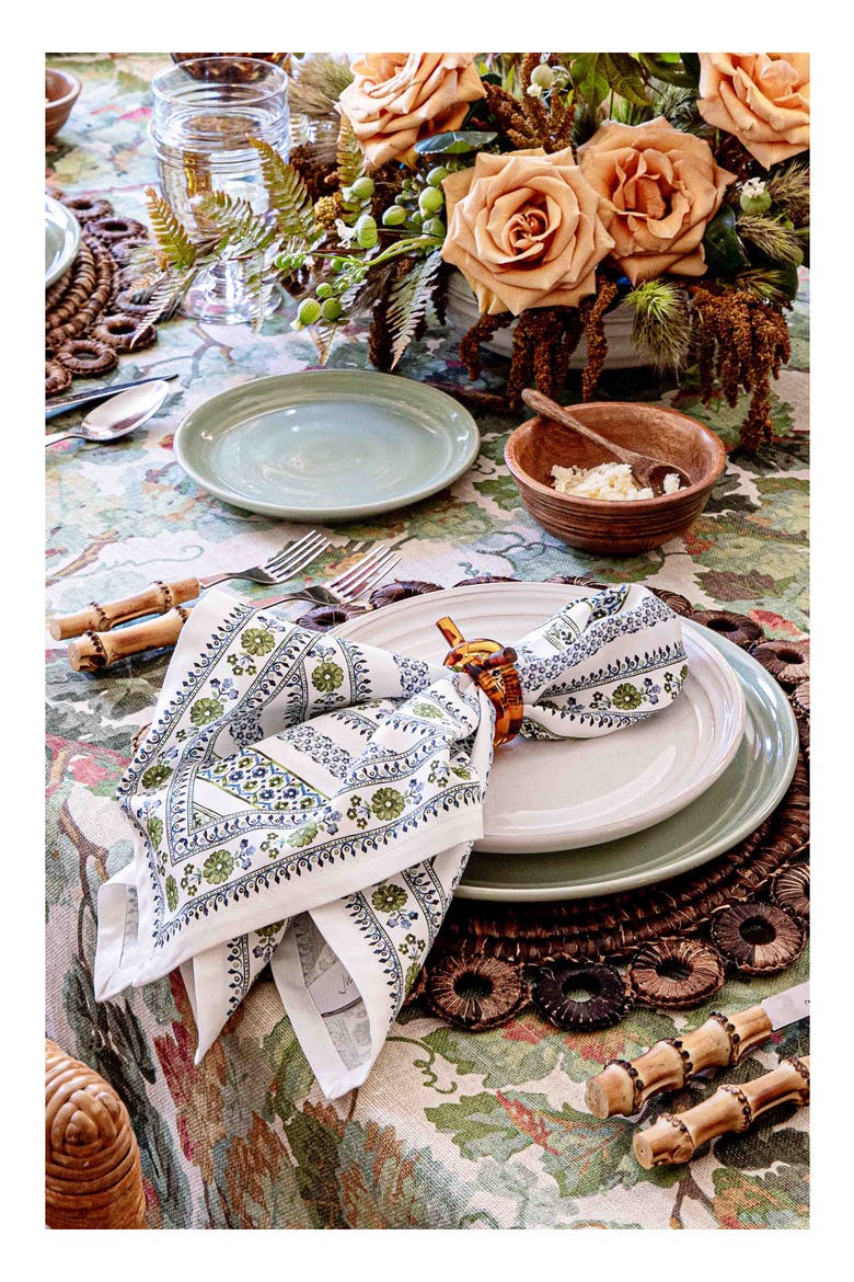Sevilla Stripe Set of 4 Cotton Sateen Napkins, Alternate, color, GREEN