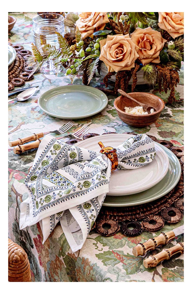 Juliska Sevilla Stripe Set of 4 Cotton Sateen Napkins, Alternate, color, Green